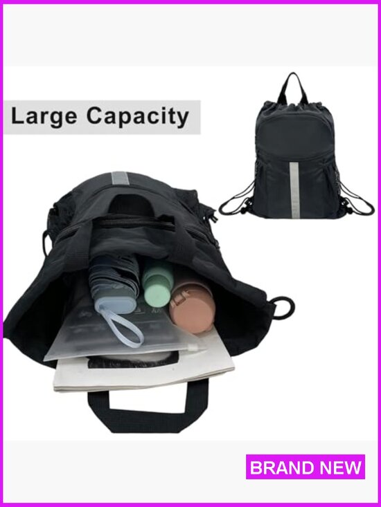 Drawstring Backpack with Shoe Compartment Waterproof Gym Sports Swim Cinch Sack main image 4